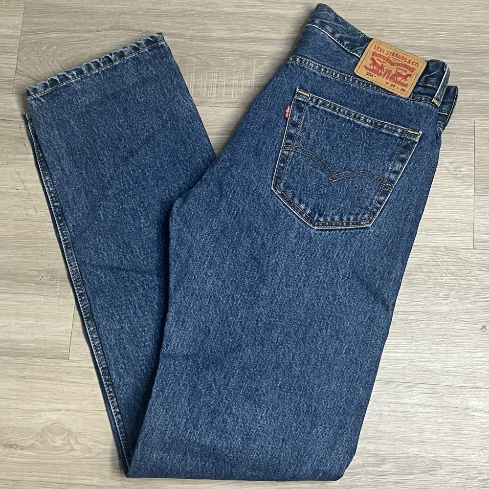 Levis 505 Men's Regular Fit Straight Leg Blue Jeans Mens Dark Wash 34x36